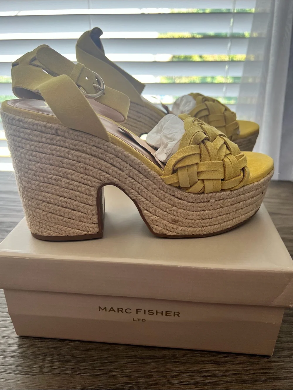Marc Fisher Braided Yellow Espadrille Wedge Sandals